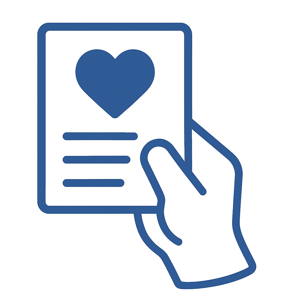 Icon Flyer mit einem Herz und Text in einer Hand