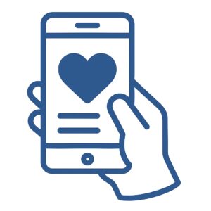 Icon Smartphone mit Herz in rechter hand